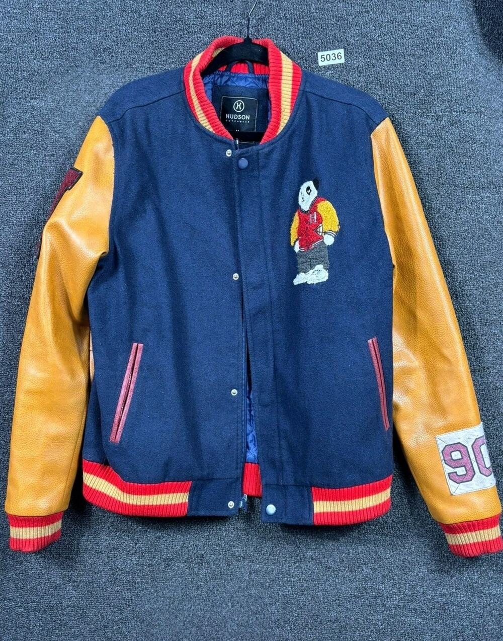 Hudson Outerwear Jacket Mens Medium Navy Varsity Letterman Chenille 1990 Panda